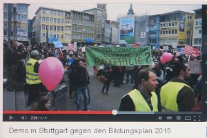 Stuttgart. Rund 2500 Demonstranten traten vergangengen Samstag gegen den Bildungsplan 2015 an. Sie wollen keine Frühsexualisierung der Kinder in den Schulen.