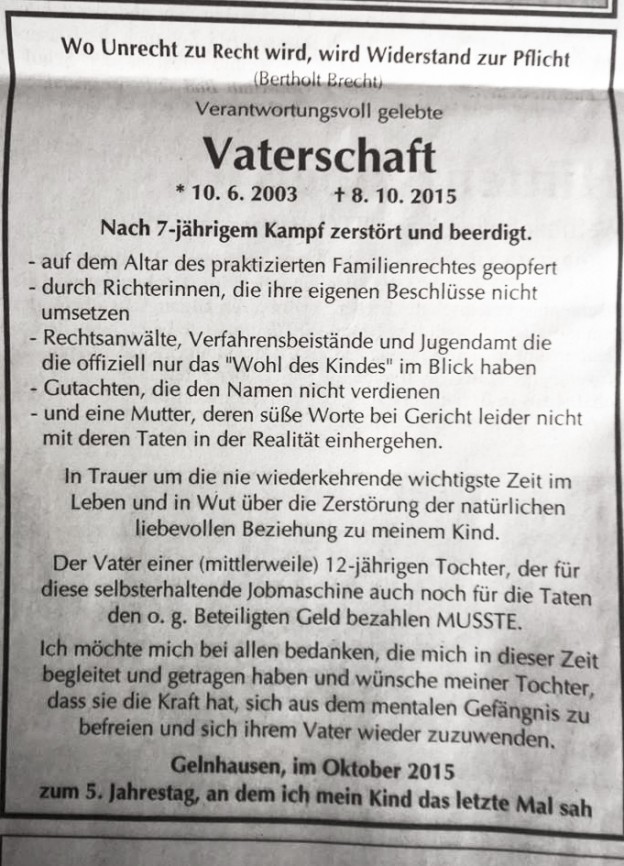 Todesanzeige für eine veranwortungsvoll gelebte Elternschaft www